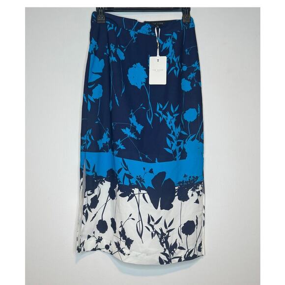 NWT Ted Baker Womens Bluebell Skirt Midi Skirt Blue Floral SIZE 0/2 - Picture 1 of 8
